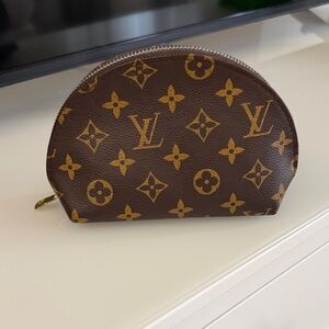 Small makeup  Brown Monogram Pouch with Gold Accents